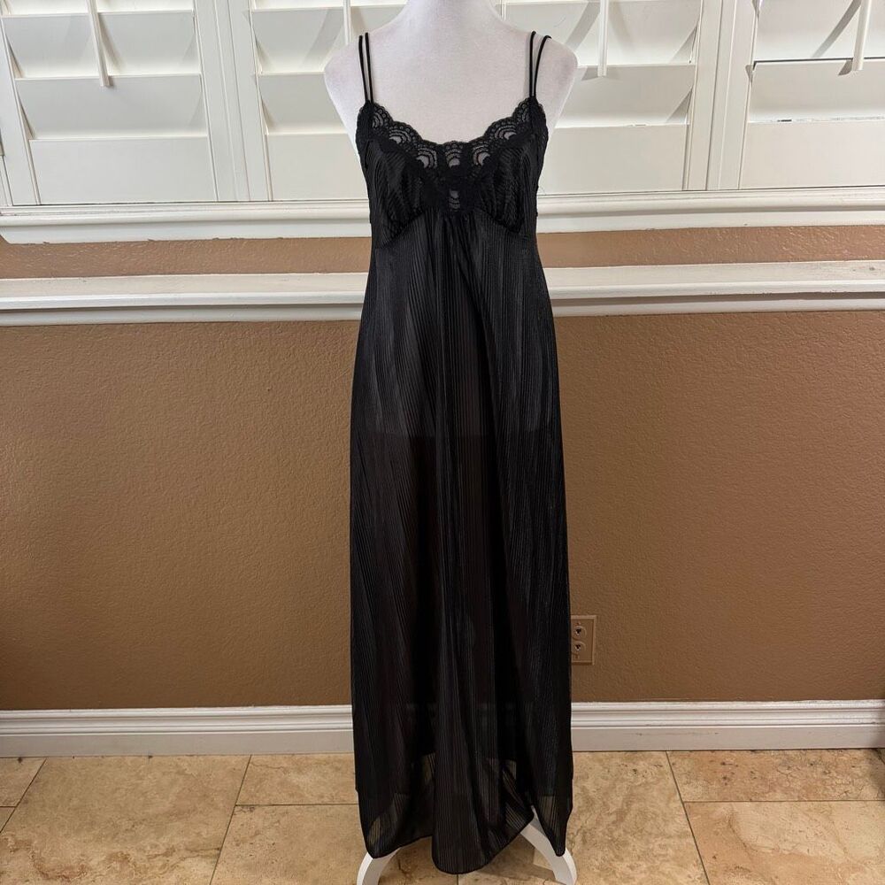Vintage Lorraine Black Nightgown Sz S Slip Dress Old Hollywood Whimsigoth Grunge